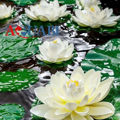 گیاه مصنوعی آکواریوم گل نیلوفر آبی سفید در برکه